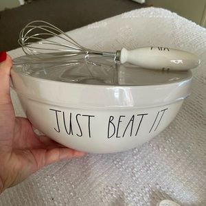Rae Dunn, “Just Beat It” 10 inch bowl with “Mix” wisk